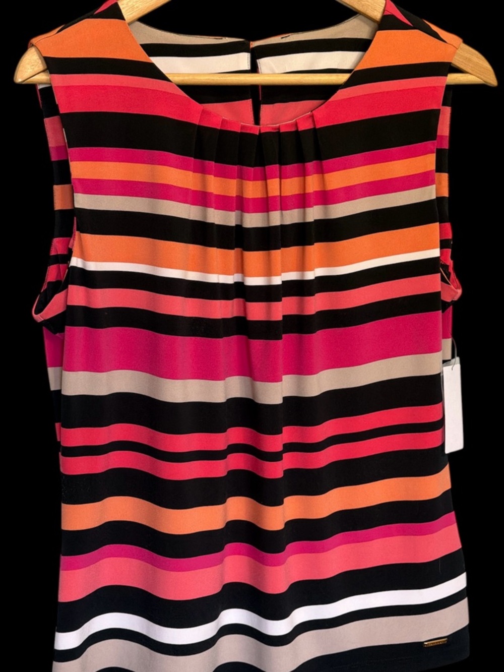 Calvin Klein woman sleeveless Striped Shell blouse- Black, Pink & Orange NWT